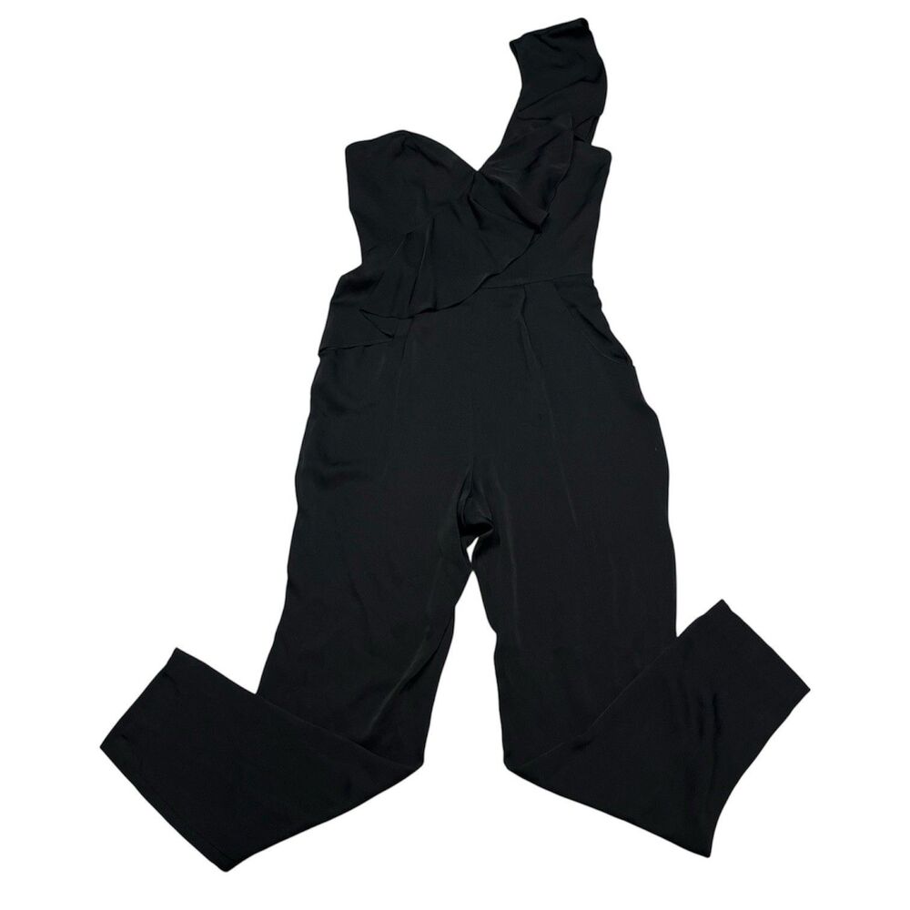 Milly Silk Jumpsuit Black Corset Top Ruffle One Shoulder